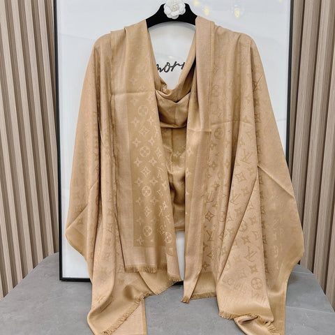 Silk Satin Fringe Monogram Scarf Shawl