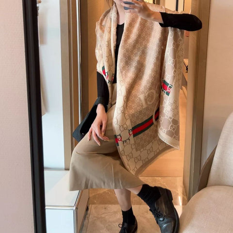 Color Block Logo Jacquard Cashmere Scarf