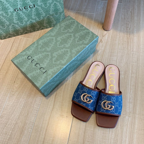 Denim Embossed Flat Slippers