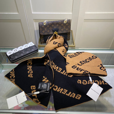 Knitted Letter Jacquard Scarf Hat Set