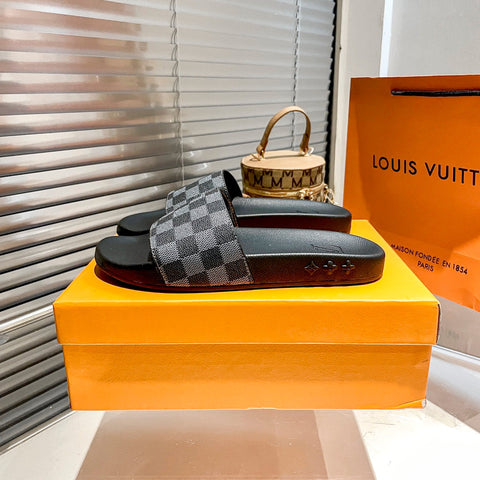 Couples Monogram& Checkerboard Flat Slippers